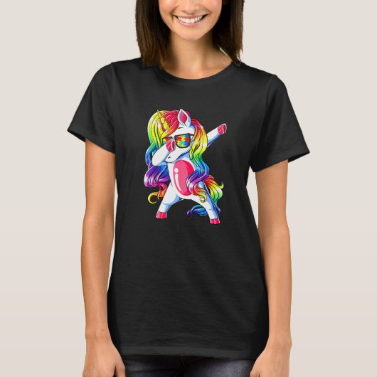 T-shirt Sensibilisation sur l'autisme Dabbing Unicorn Puzz (Devant)