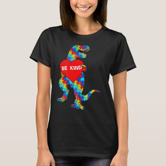 T-shirt Sensibilisation sur l'autisme Dinosaur Be Kind Puz (Devant)