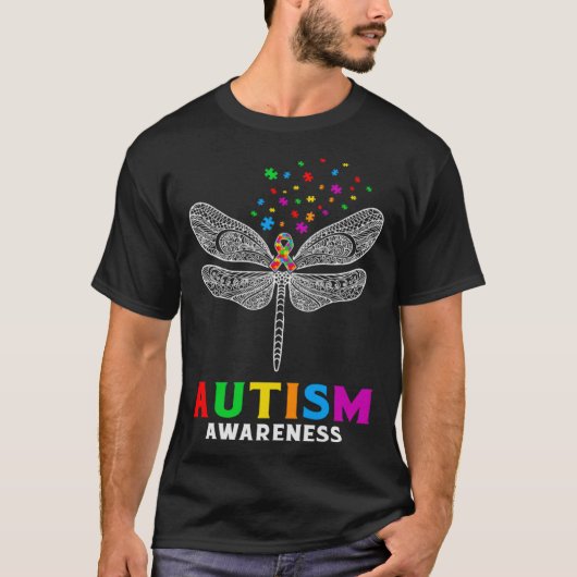 T-shirt Sensibilisation sur l'autisme Dragonfly Puzzle Piè (Devant)