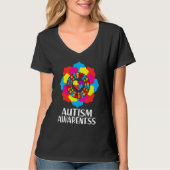 T-shirt Sensibilisation sur l'autisme Floral Coeur Puzzle (Devant)