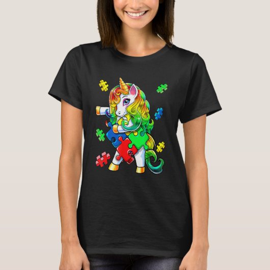 T-shirt Sensibilisation sur l'autisme Flossant Unicorn Puz (Devant)