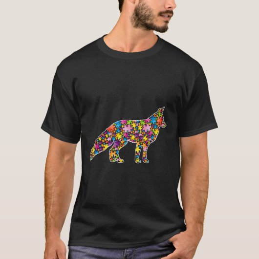 T-shirt Sensibilisation sur l'autisme Fox Animaux Puzzle P (Devant)