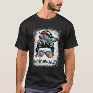 T-shirt Sensibilisation sur l'autisme Maman Vie Bleached M