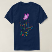T-shirt Sensibilisation sur l'autisme papillon ASL Langue (Design devant)