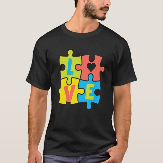 T-shirt Sensibilisation sur l'autisme Puzzle Amour Coeur A (Devant)