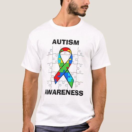 T-shirt Sensibilisation sur l'autisme Puzzle Pièces Ribbon (Devant)