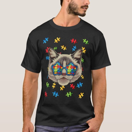T-shirt Sensibilisation sur l'autisme Ragdoll Puzzle Lunet (Devant)