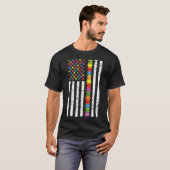 T-shirt Sensibilisation sur l'autisme Us Flag Puzzle Ruban (Devant entier)