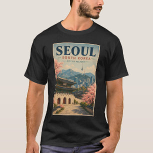T-shirt Séoul Corée du Sud Illustration Voyage Art Vintage