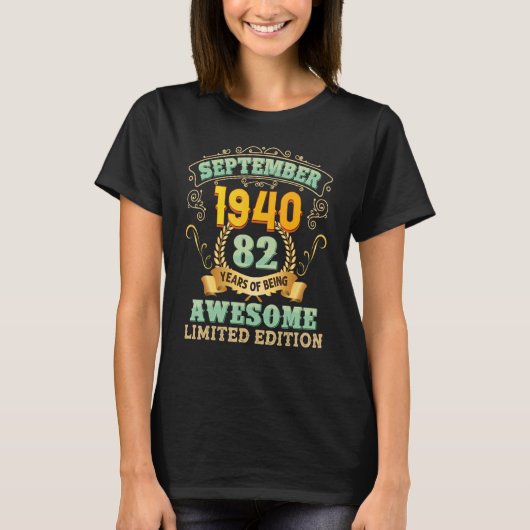 T-shirt Septembre 1940 82 Ans D'Être Impressionnant 82e Bi (Devant)