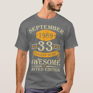 T-shirt Septembre 1989 33 Ans D'Être Impressionnant Rétro