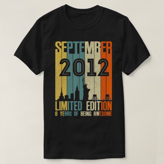 T-shirt Septembre 2012 T 8 Année Anniversaire 2012 Cadeau (Design devant)