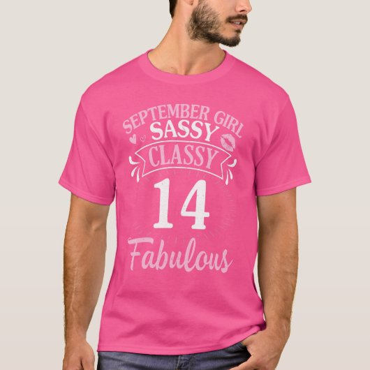 T-shirt Septembre Girl Sassy Classy À 14 Ans Fabuleux M (Devant)