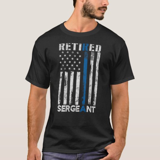 T-shirt Sergent de police à la retraite cadeau Thin Blue L (Devant)