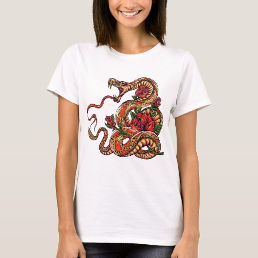 T-shirt Serpent avec tatouage rose (Devant)