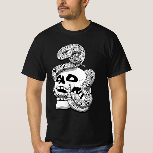 T-shirt Serpent noir et blanc gothique et crâne art foncé (Devant)