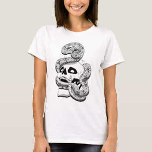 T-shirt Serpent noir et blanc gothique et crâne art foncé