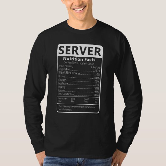 T-shirt Server Nutrition Facts Sarcastic Graphic Humor (Devant)