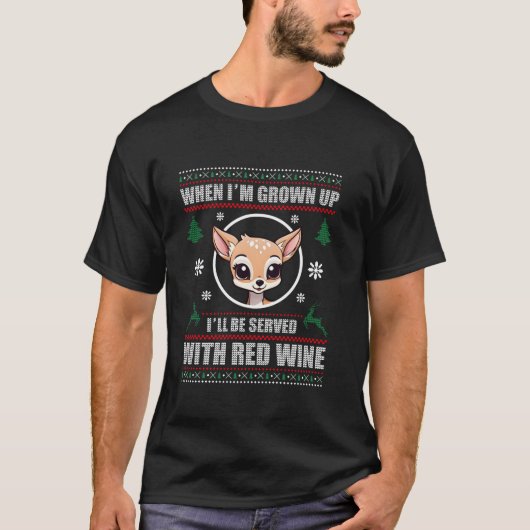 T-shirt Servi Avec Du Vin Rouge Laide Nuit Longue Manche D (Devant)