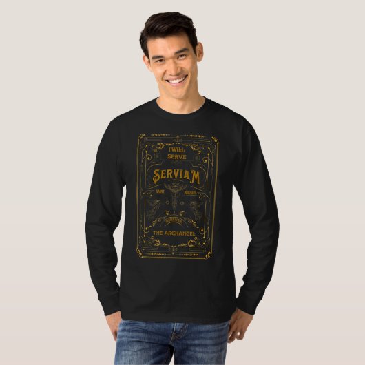 T-shirt Serviam Sera Servie Saint Michael Latin Phrase Cat (Devant entier)