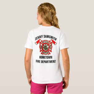 T-shirt Service D'Incendie Insigne Or Et Rouge Avec Axes D