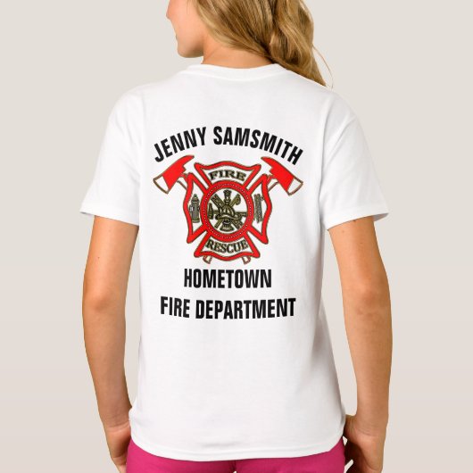 T-shirt Service D'Incendie Insigne Or Et Rouge Avec Axes D (Dos)