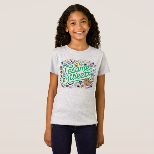 T-Shirt Sésame Sésame | Sesame Street Green Doodle Script (Devant entier)