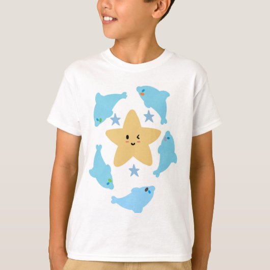 T-shirt Set of Blue sea Sharks with a Yellow Star (Devant)