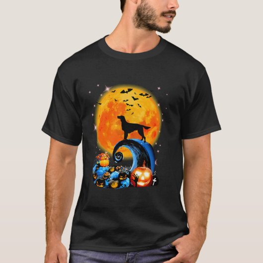 T-shirt Setter Irlandais Et Lune Jaune Halloween Chien Amu (Devant)