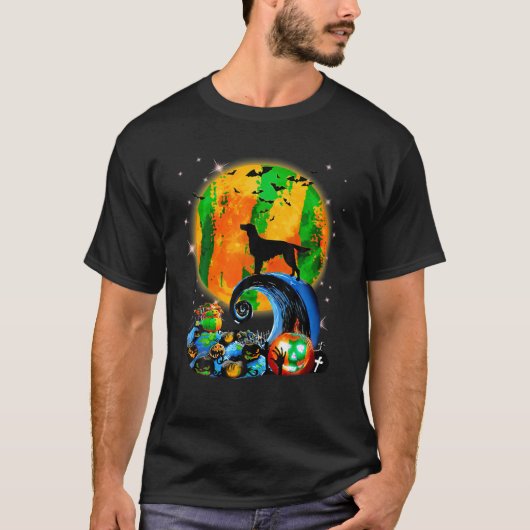 T-shirt Setter Irlandais Et Lune Jaune Halloween Chien Amu (Devant)