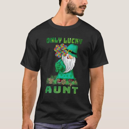 T-shirt Seule une tante chanceuse Gnomes Autisme St Patric (Devant)