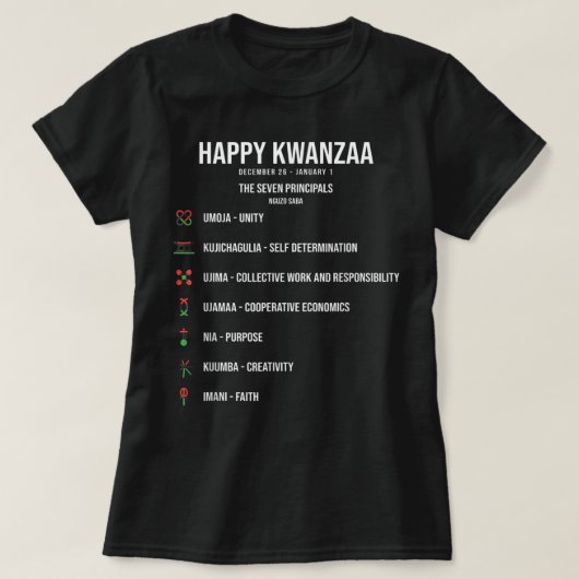 T-shirt Seven Principles of Kwanzaa Celebration - Happy Kw (Design devant)