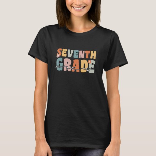 T-shirt Seventh Grade Crew Student Teacher Groovy Retro Sc (Devant)