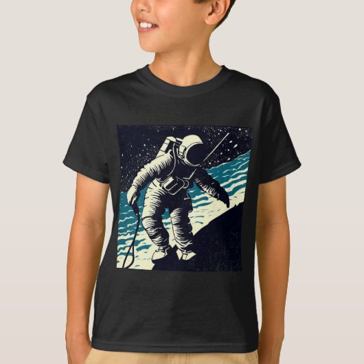 T-shirt SF - Astronaut sur Spacewalk Woodcut 2 (Devant)