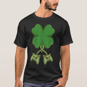 T-shirt Shamrock Gamer Video Game Controller St patrick D