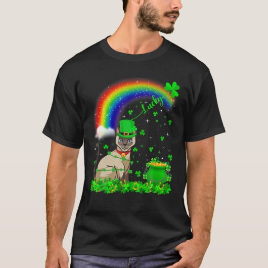 T-shirt Shamrock irlandais Rainbow Lucky Siamese Chat St P (Devant)