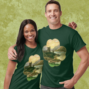 T-shirt Shamrock vintage Lucky Gold avec château irlandais
