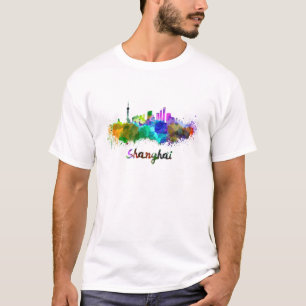 T-shirt Shanghai skyline in watercolor
