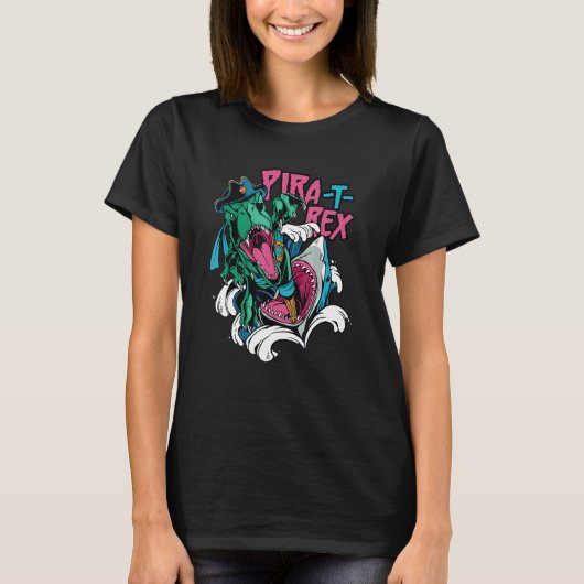 T-shirt Shark Attacking A rex Pirate Pira rex Rise Time (Devant)