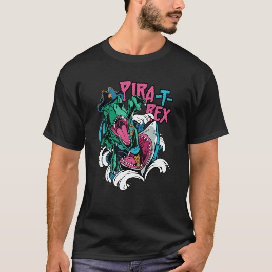T-shirt Shark Attacking A rex Pirate Pira rex Rise Time (Devant)