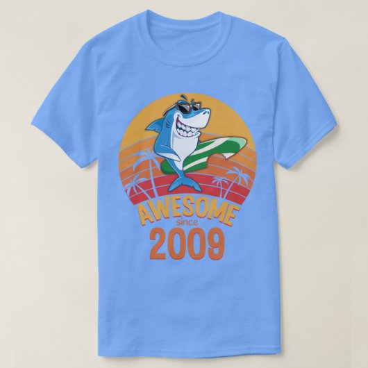 T-shirt Shark Birthday 11 Years Old Surf Awesome Since 200 (Design devant)