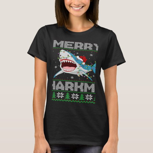 T-shirt Shark Christmas Lights Shark Ugly Merry Sharkmas (Devant)
