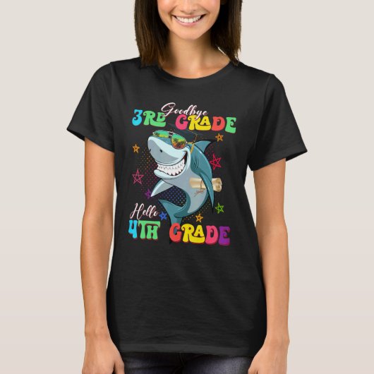 T-shirt Shark Goodbye 3e grade Bonjour 4e grade (Devant)