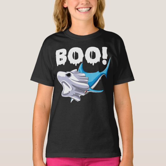 T-shirt shark halloween  boo ghost shark gift boys mens (Devant)