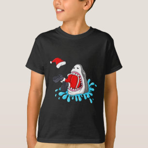 T-shirt Shark Mange Santa Claus Christmas Boys Girls Kids