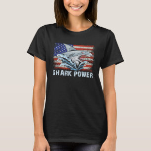 T-shirt Shark Power Patriotic USA American Drapeau hommes 