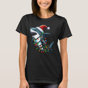 T-shirt Shark Santa Hat Feux de Noël Garçons Filles Enfant