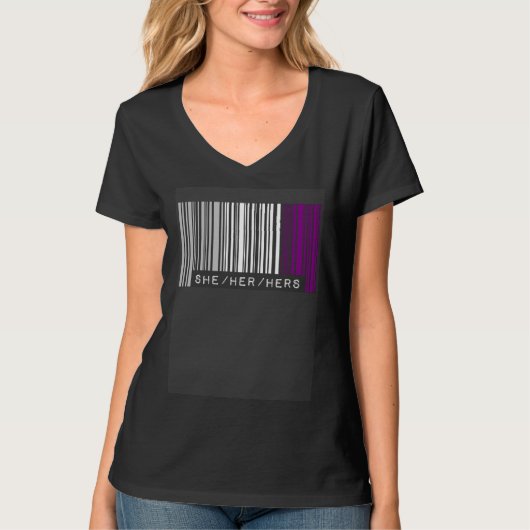 T-shirt She Her Hers Pronouns Asexual Pride Flag Barcode A (Devant)