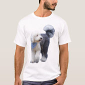 T-shirt Sheepadoodle avec écharpe à carreaux bleus (Devant)