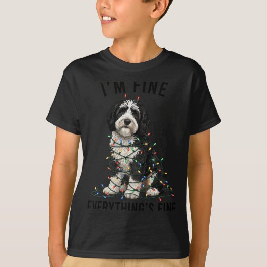 T-shirt Sheepadoodle Christmas I'm Fine Everything Is Fine (Devant)